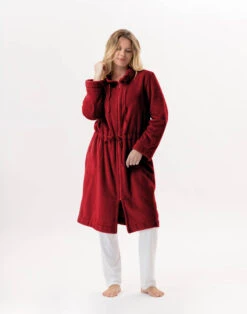 Veste Zippée En Peluche Flanelle ESSENTIEL 853 Tomette -Pyjama Chic Femme Magasin veste zippee en peluche flanelle essentiel 853 tomette 3