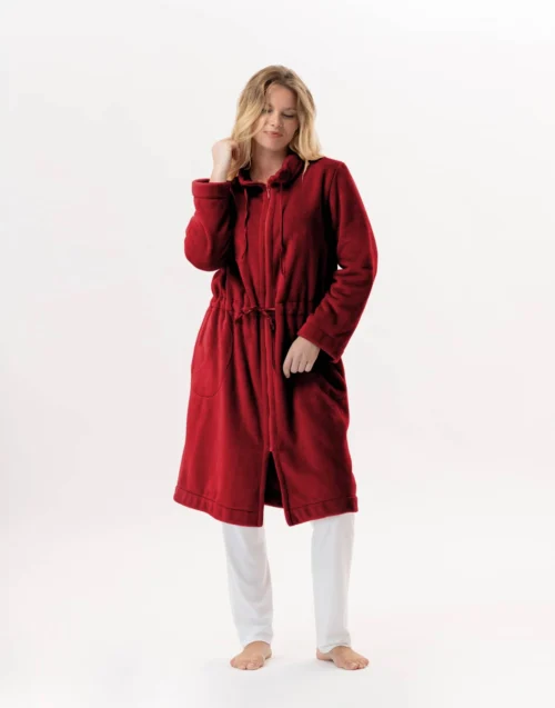 Veste Zippée En Peluche Flanelle ESSENTIEL 853 Tomette -Pyjama Chic Femme Magasin veste zippee en peluche flanelle essentiel 853 tomette 3
