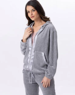 Veste Zippée En Velours VELVET 870Gris Chine -Pyjama Chic Femme Magasin veste zippee en velours velvet 870 gris chine 3