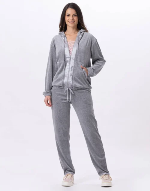 Veste Zippée En Velours VELVET 870Gris Chine -Pyjama Chic Femme Magasin veste zippee en velours velvet 870 gris chine 5